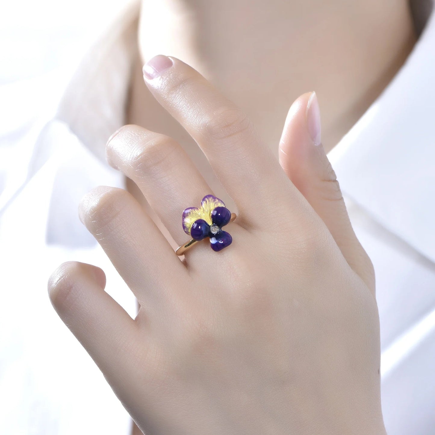 gold plated 925 sterling silver enamel flowe ring for women fine jewelry