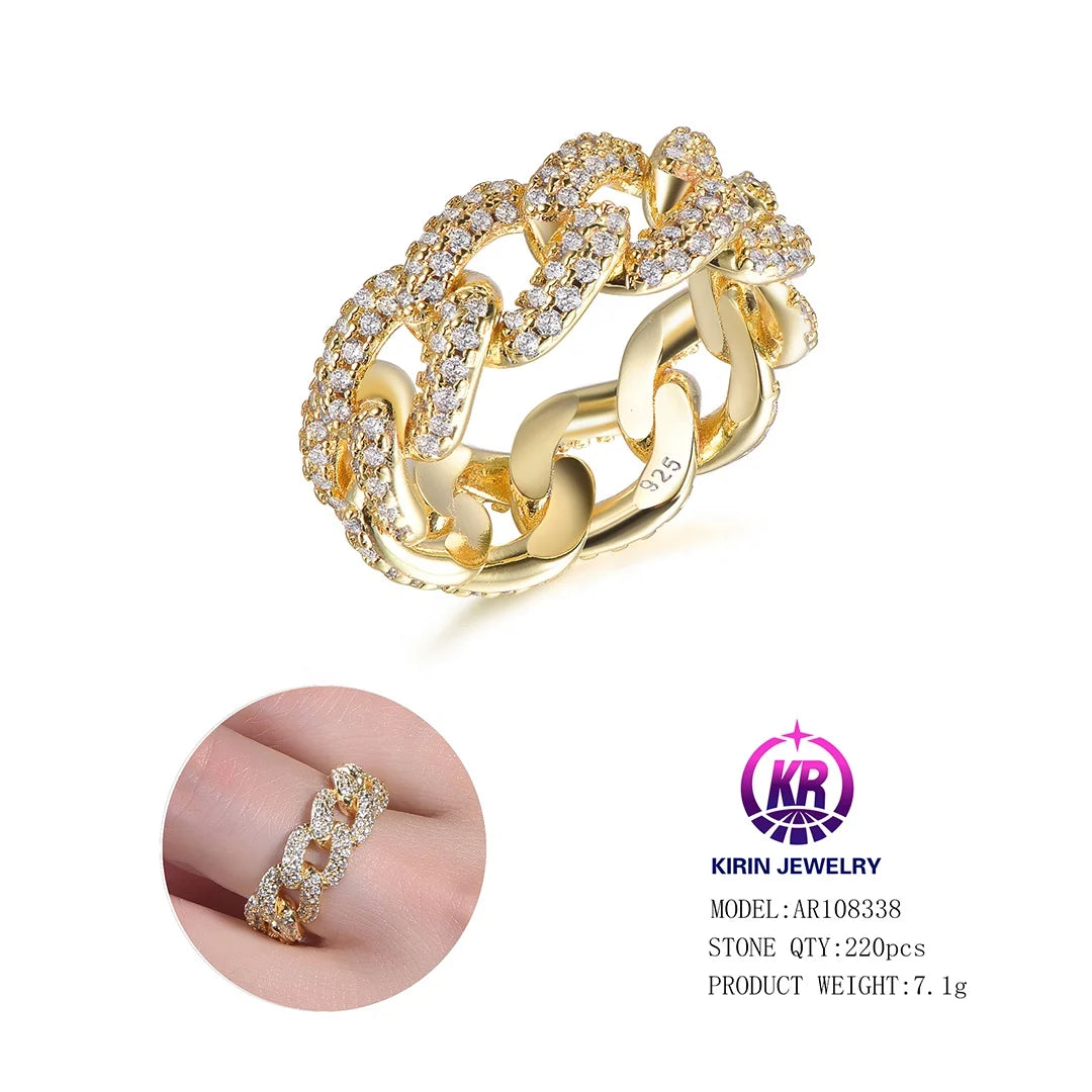 fashion 925 sterilng silver CZ gold plated Cuban link Ring for men