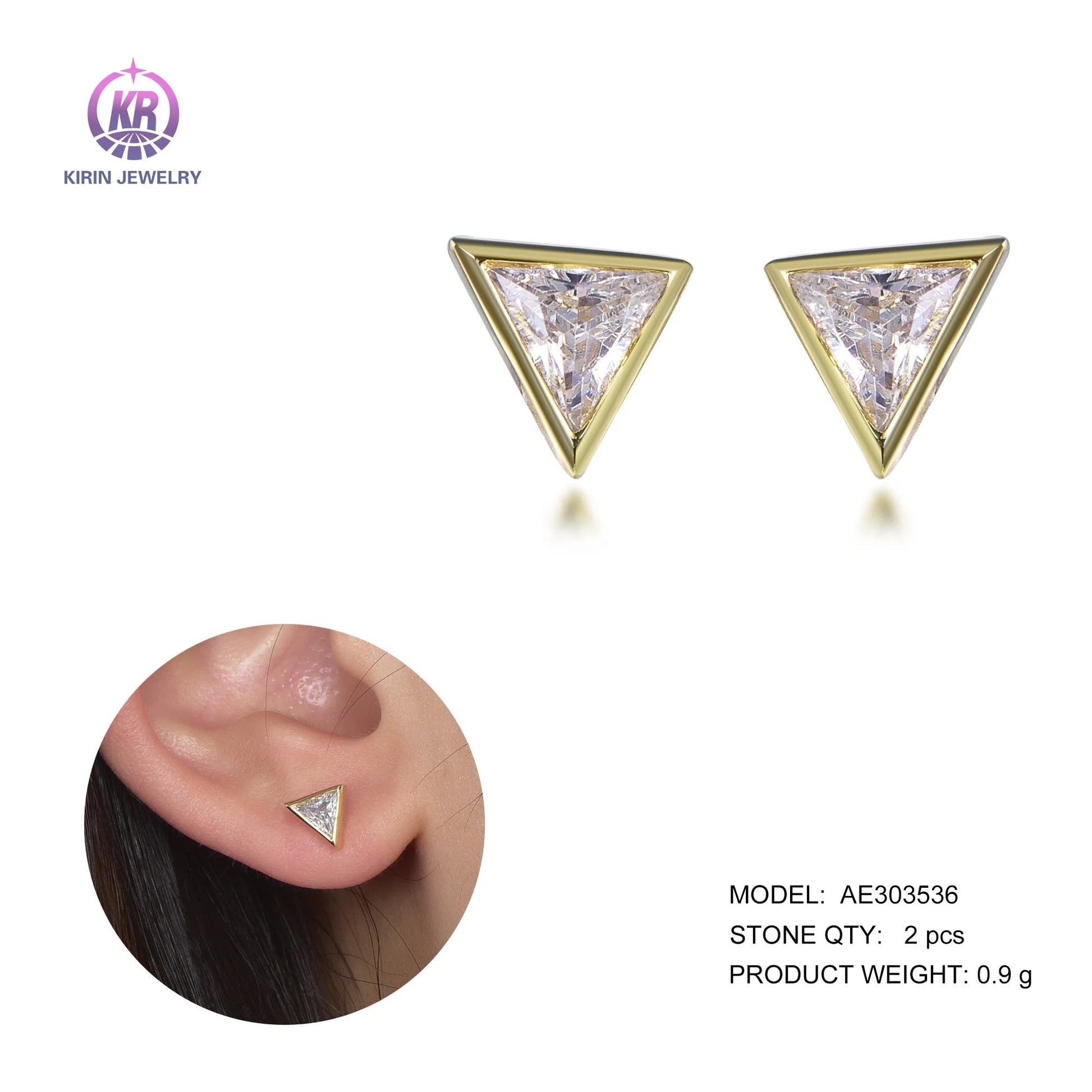 sterling silver earrings 925 triangle earring triangle cz sterling silver stud earring Kirin Jewelry