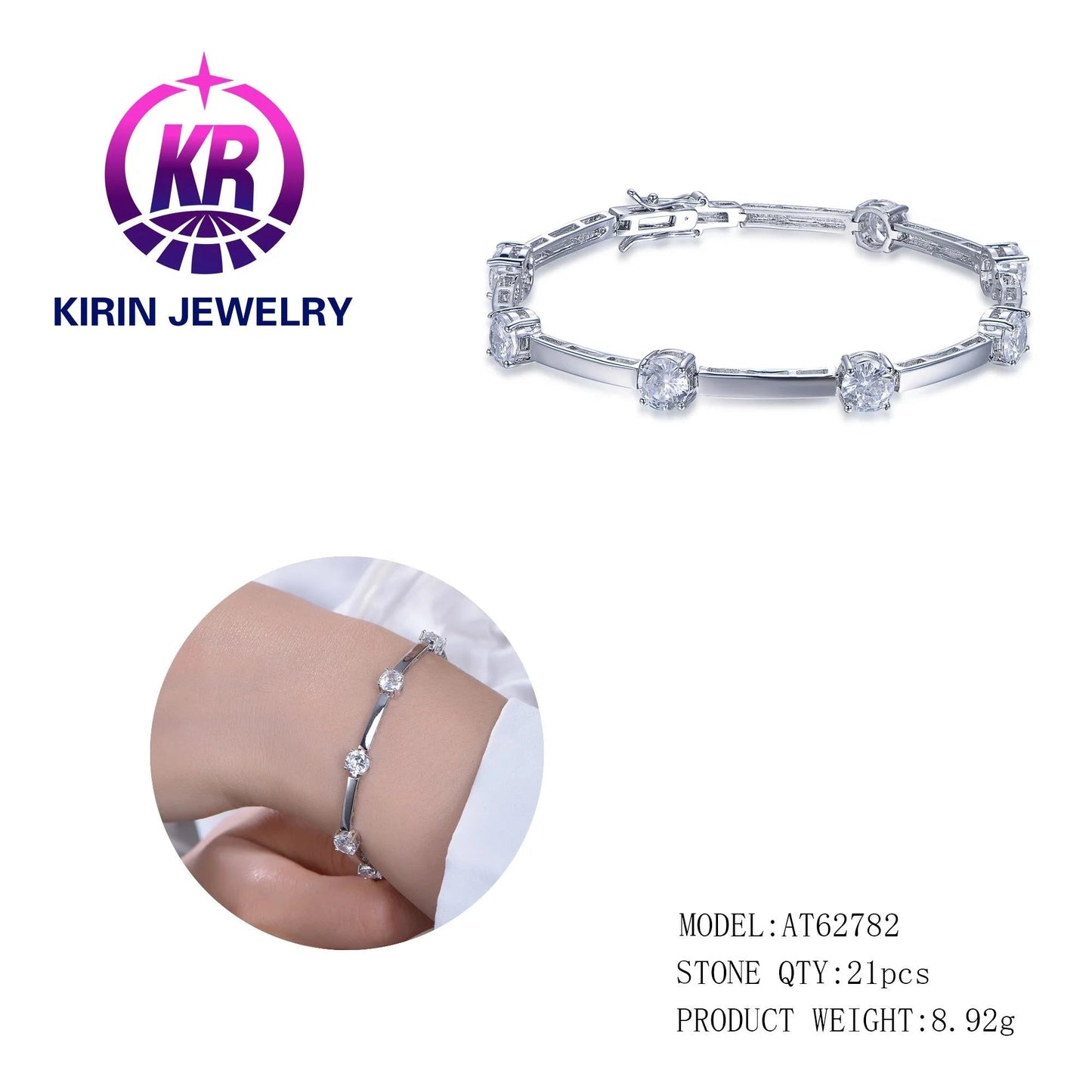 tongue clasps custom bangle bracelet Princess Cut micro nail setting diamond bangle bracelet for women Kirin Jewelry