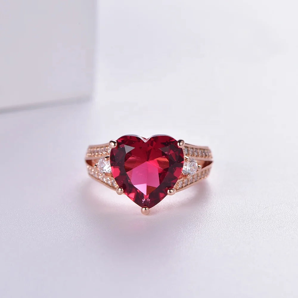 vintage engagement moissanite wedding ring heart ruby gem cz diamond 925 sterling silver rose gold rings Kirin Jewelry