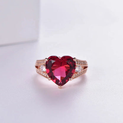 vintage engagement moissanite wedding ring heart ruby gem cz diamond 925 sterling silver rose gold rings Kirin Jewelry