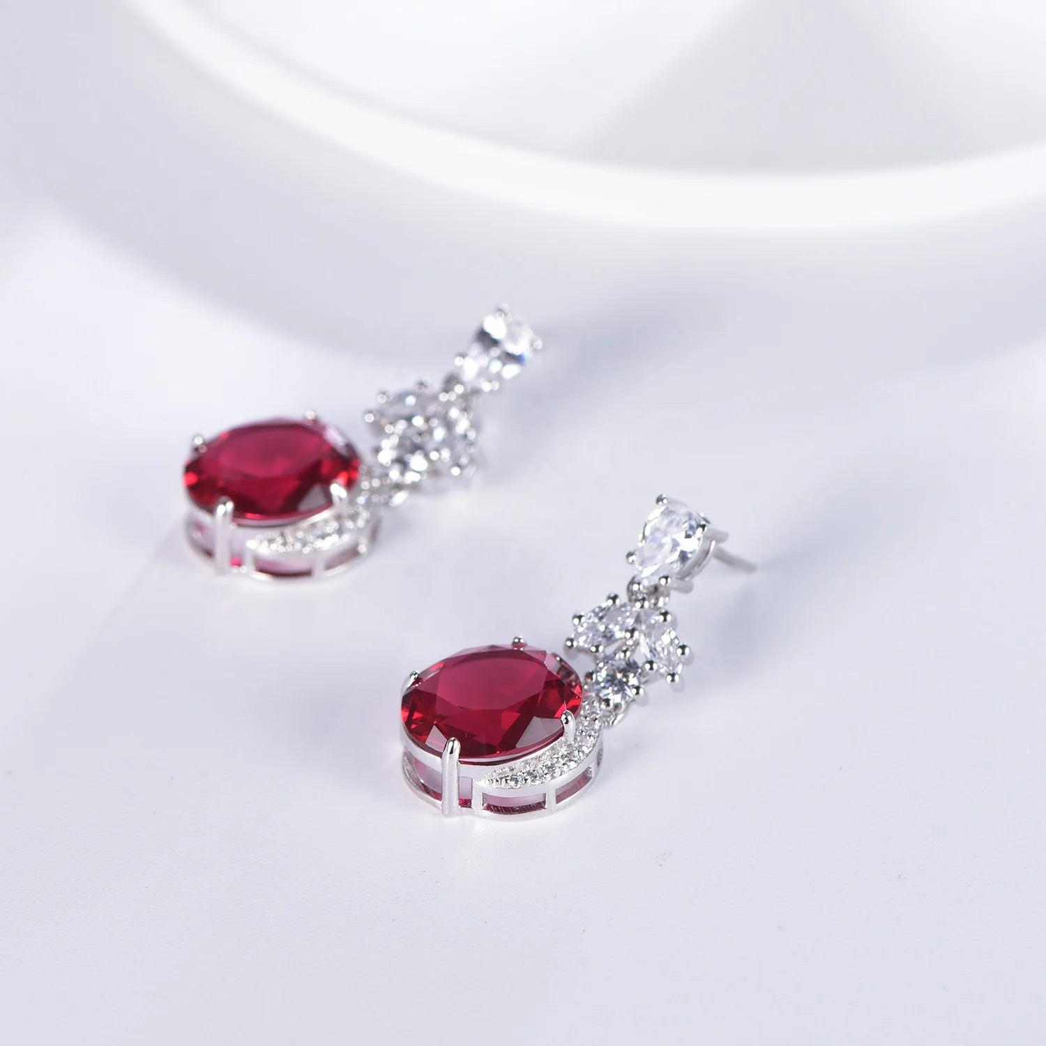 wedding earrings with ruby zircon micro pave 5a CZ high moq drop earring wedding bridal wedding earring Kirin Jewelry