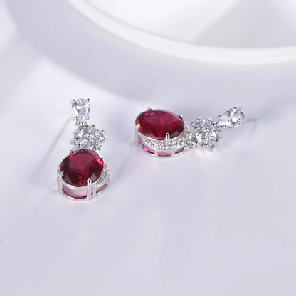 wedding earrings with ruby zircon micro pave 5a CZ high moq drop earring wedding bridal wedding earring Kirin Jewelry