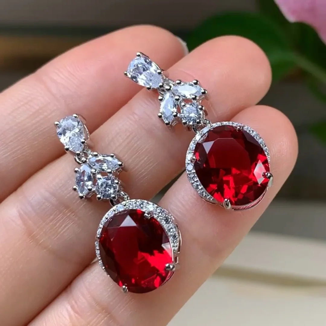 wedding earrings with ruby zircon micro pave 5a CZ high moq drop earring wedding bridal wedding earring Kirin Jewelry