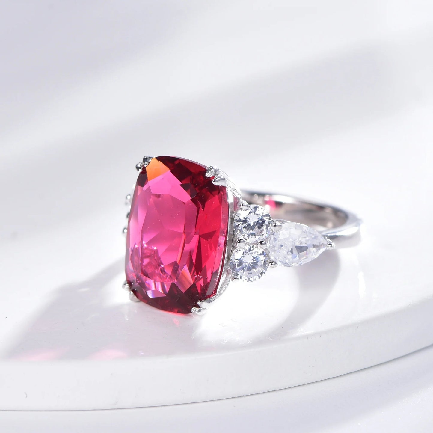 white gold wedding ring jewelry silver engagement rings cushion cut ruby red corundum diamond ring Kirin Jewelry