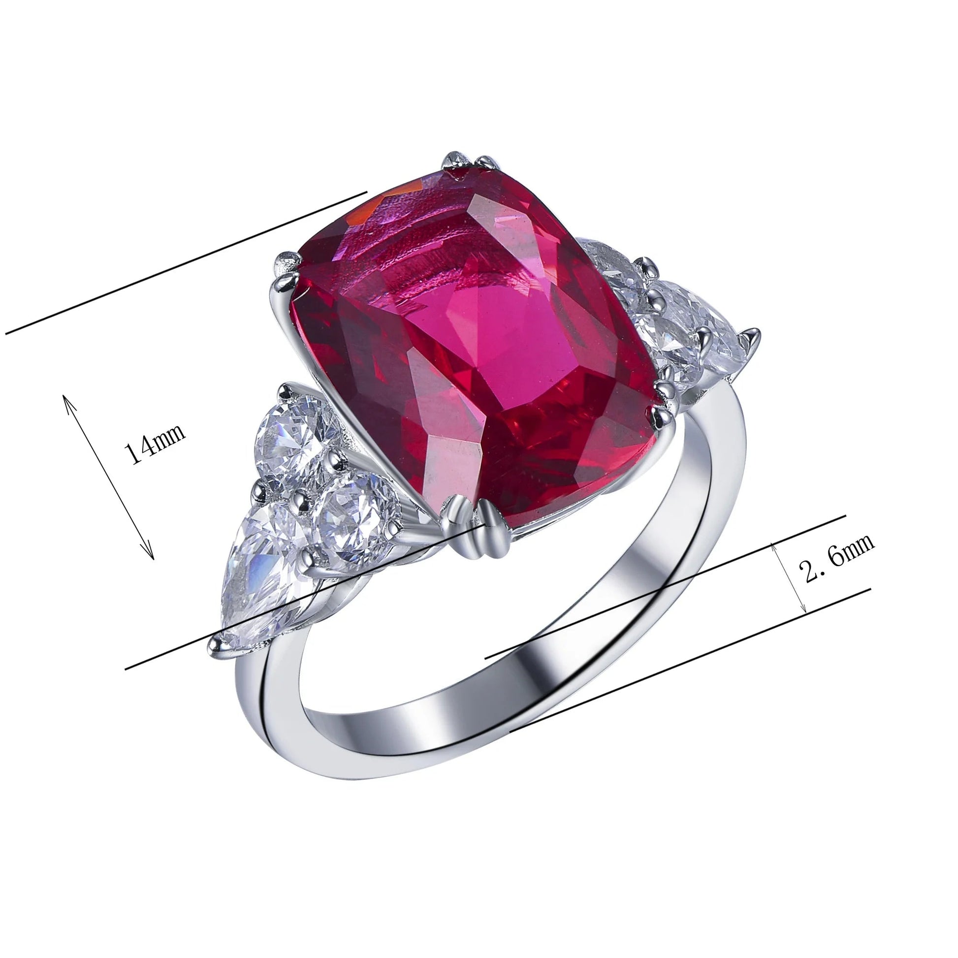 white gold wedding ring jewelry silver engagement rings cushion cut ruby red corundum diamond ring Kirin Jewelry