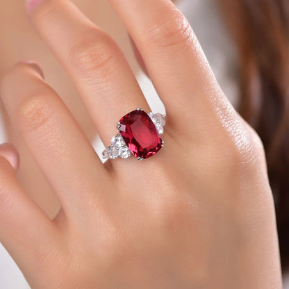 white gold wedding ring jewelry silver engagement rings cushion cut ruby red corundum diamond ring Kirin Jewelry