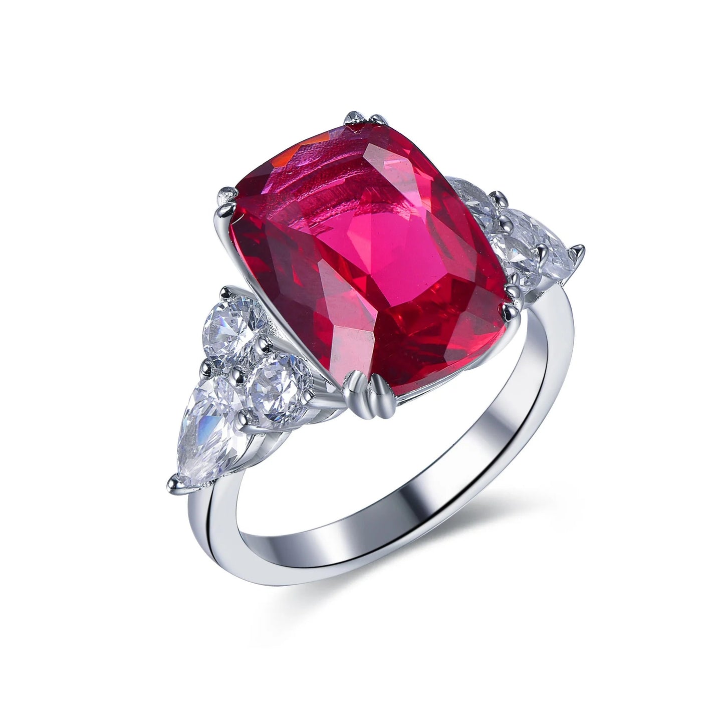 white gold wedding ring jewelry silver engagement rings cushion cut ruby red corundum diamond ring Kirin Jewelry
