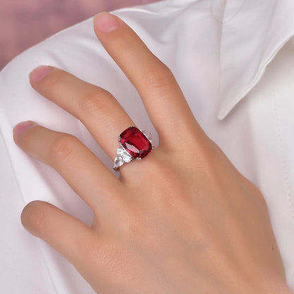 white gold wedding ring jewelry silver engagement rings cushion cut ruby red corundum diamond ring Kirin Jewelry