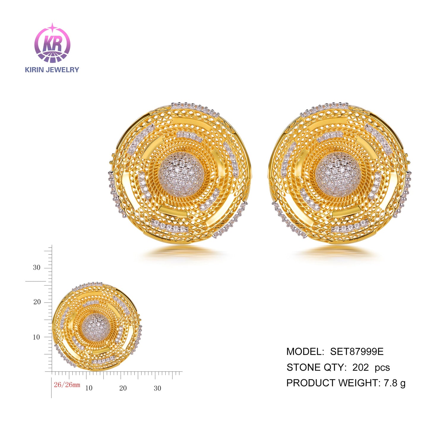 wholesale earrings with 2-tone plating rhodium and 14K gold CZ women's accessories fashion jewelry earrings Kirin Jewelry