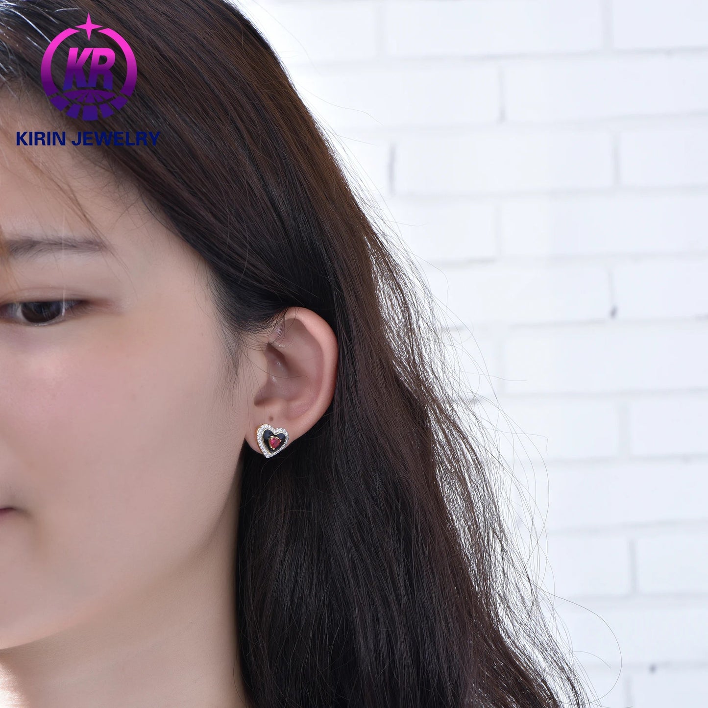 wholesale fashion 925 Sterling Silver cute kids cubic zirconia earring 14K & 18K Gold with heart shape stud earrings for girls Kirin Jewelry