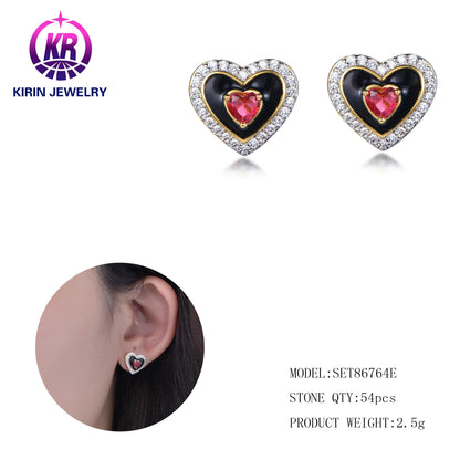 wholesale fashion 925 Sterling Silver cute kids cubic zirconia earring 14K & 18K Gold with heart shape stud earrings for girls Kirin Jewelry