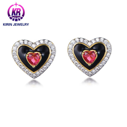 wholesale fashion 925 Sterling Silver cute kids cubic zirconia earring 14K & 18K Gold with heart shape stud earrings for girls Kirin Jewelry