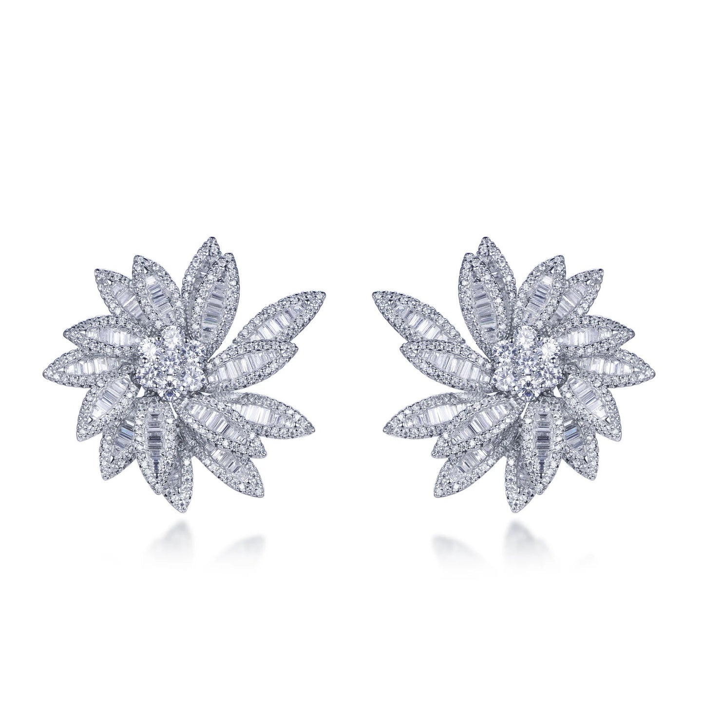 wholesale flower silver stud earrings charms women CZ gemstone stud earrings 925 sterling silver  earrings Kirin Jewelry