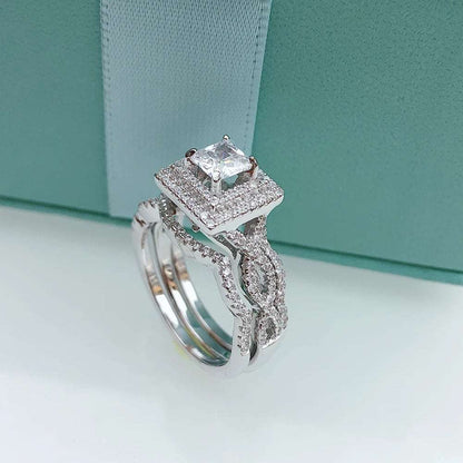 wholesale pricing 925 sterling silver wedding ring sets Princess Cut White CZ wedding band set perfect engagement Ring Set for Women Kirin Jewelry