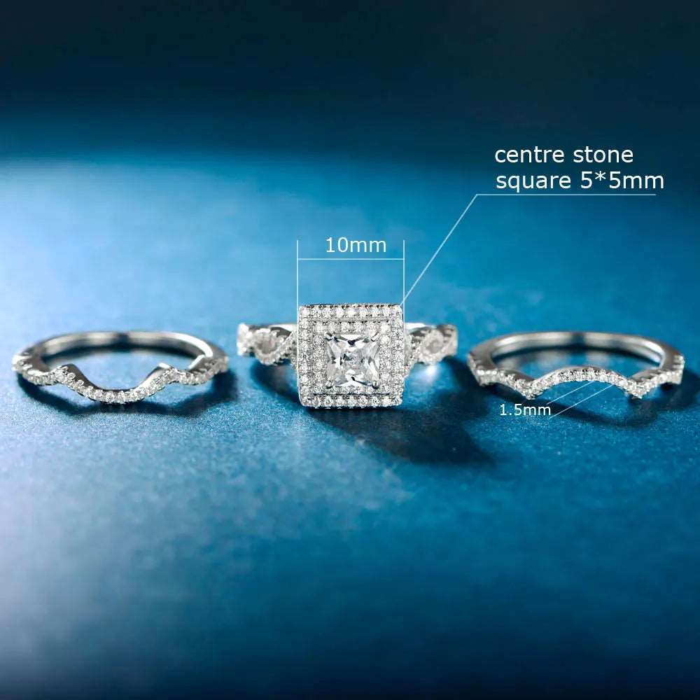 wholesale pricing 925 sterling silver wedding ring sets Princess Cut White CZ wedding band set perfect engagement Ring Set for Women Kirin Jewelry