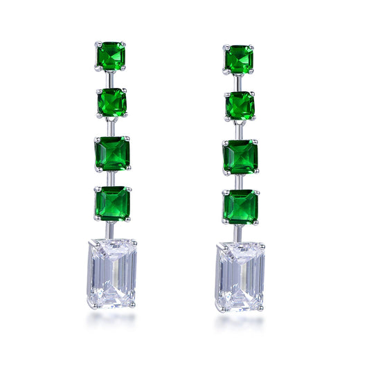 woman earrings dangle moissanite earrings AAA CZ emerald tassel natural stone sterling silver earrings Kirin Jewelry